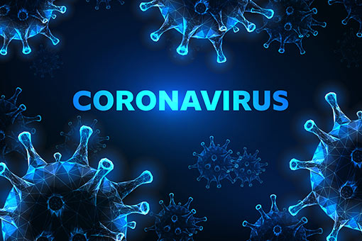 geometric 3d render of coronavirus in blue