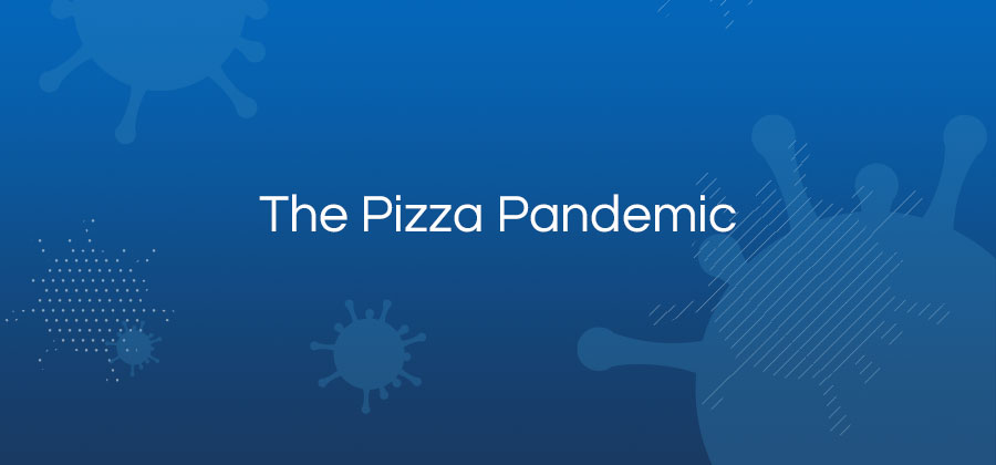 COVID-19 abstract illustration with white text The Pizza Pandemic